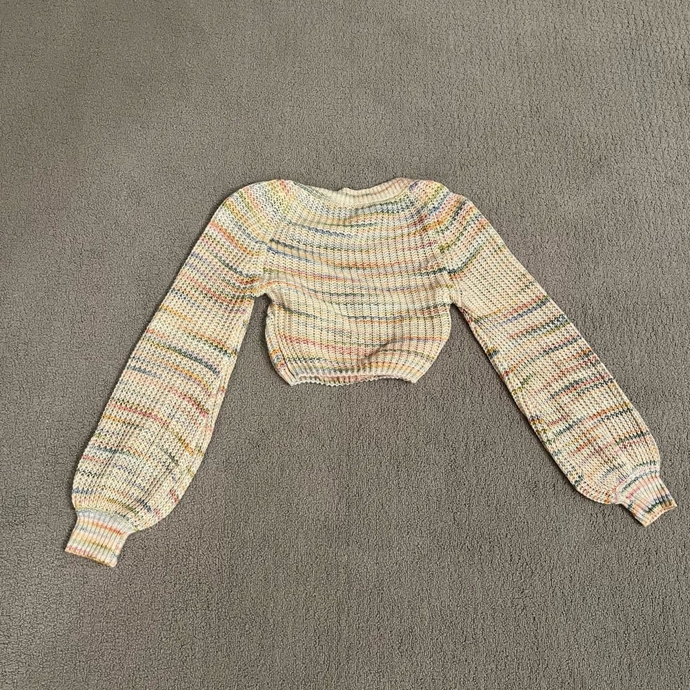 🩷 Lane 201 Boutique Major Babe Sweater Multicolor Knit Crop Top Size Small, Cute - Picture 5 of 11